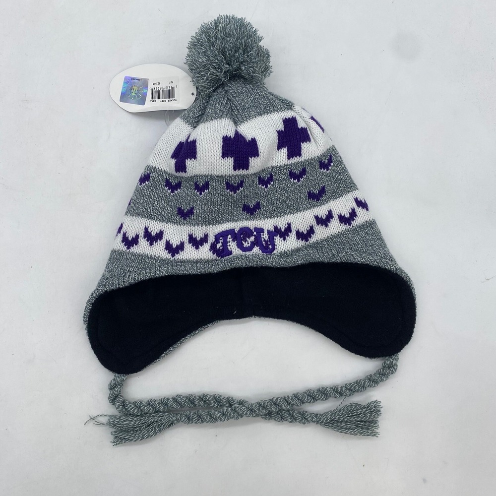 TCU Horned Frogs Beanie Top Of The World Vintage Sports Hat Ear Flaps Pom OS NWT